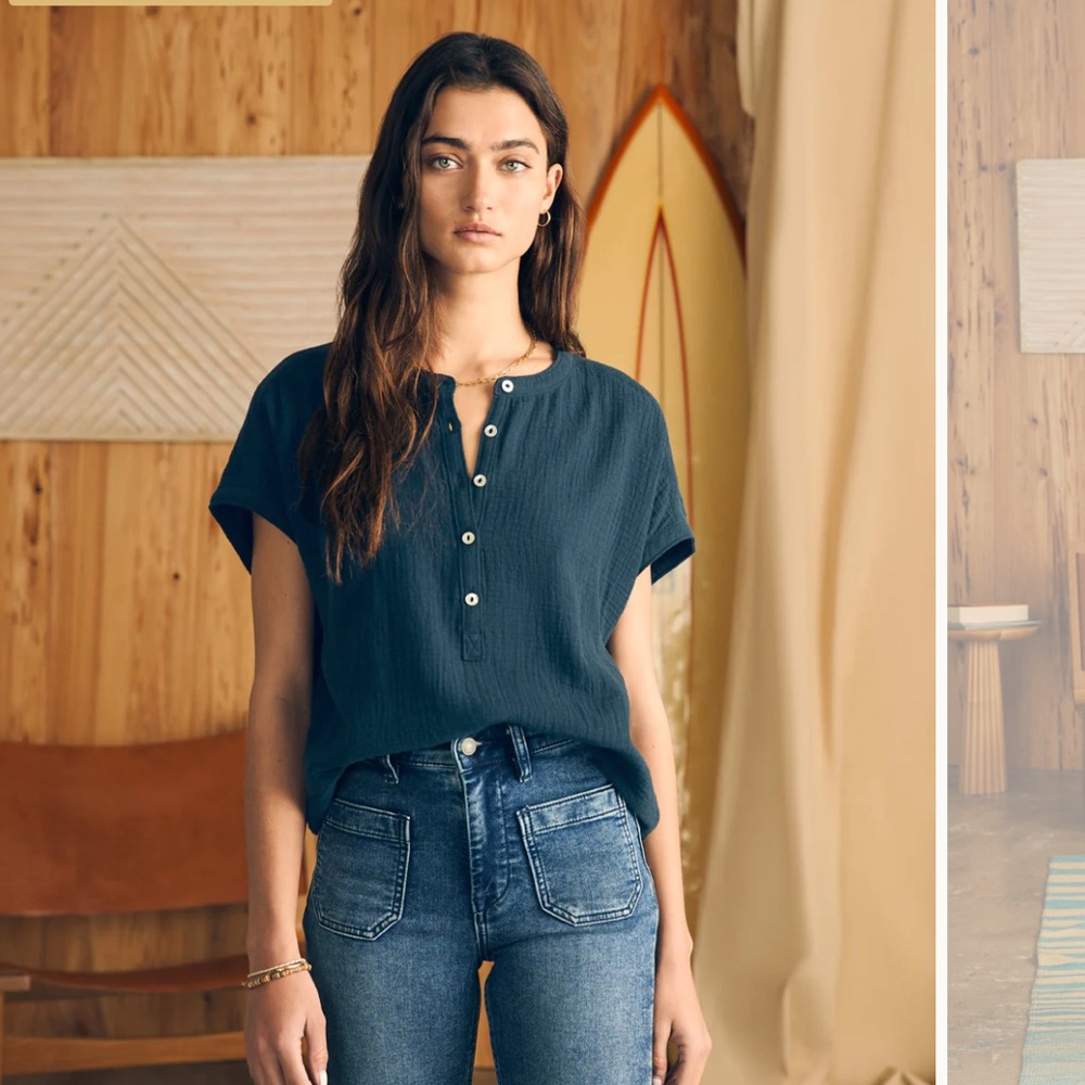 Dream Cotton Gauze Desmond Navy Top